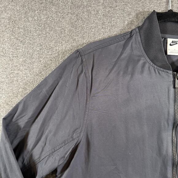 Nike Bomber Jacket Mens Medium Black Zip Woven Unlined Coat Essentials - Picture 6 of 11